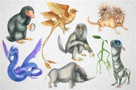 Watercolor Fantastic Beasts Clip Art Magical Creatures Clip Etsy In
