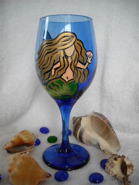 Hand Painted Mermaid Wine Glass