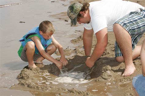 Two cute children enjoying a day at the beach. File:Father and son playing at beach making sand castle ...