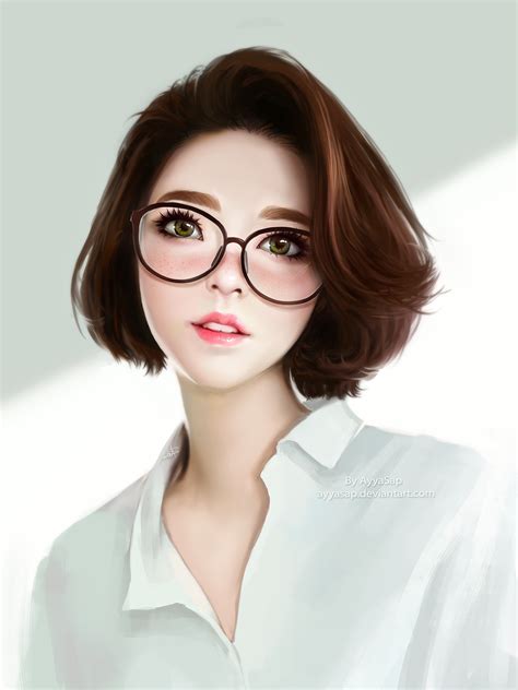Anime Glasses Short Hair Watermarked Women With Glasses Anime