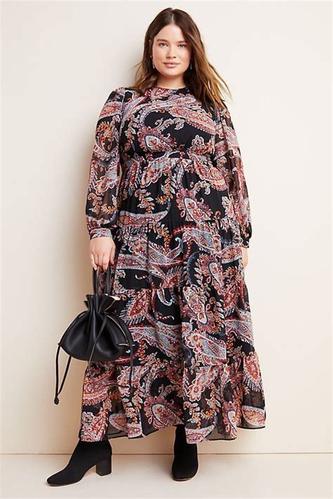 Bohemian Plus Size Long Sleeve Maxi Dresses In 2020 Paisley Maxi Dress Long Sleeve Boho