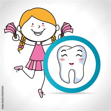 Cartoon Girl Smiling With Human Tooth With Happy Expression Face