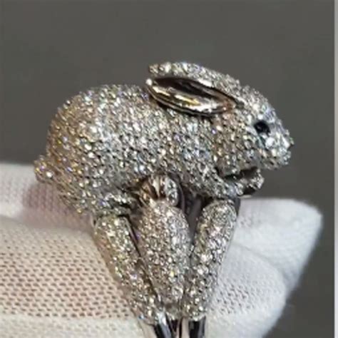 14k Gold Over Diamond Rabbit Ringrabbit Diamond Ringanimal Etsy Uk