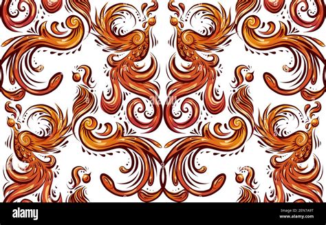 Vintage Phoenix Seamless Pattern With Curls And Feathers Wallpaper Of