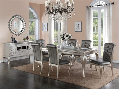 Elegant table and chairs furniture set. Formal Lavish Antique Silver Finish Traditional Look 7pc ...