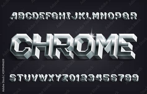 Chrome Alphabet Font 3d Metallic Letters And Numbers With Shadow