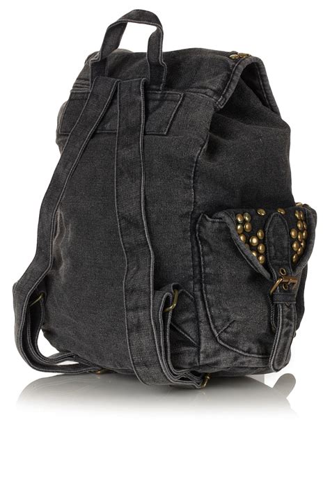 Lyst Topshop Studded Denim Backpack In Black