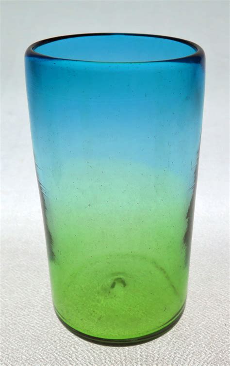 Mexican Glass 18oz Tumbler Turquoise Green Fade