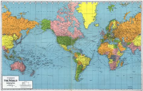 A Gran Escala De Mapa Estándar De Edad Del Mundo 1942 Viejos Mapas