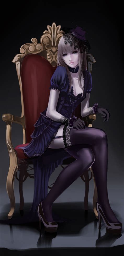 Download 1440x2960 Gothic Anime Girl Dress Throne