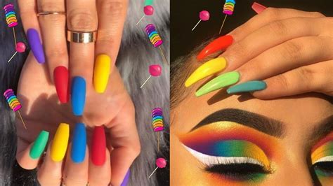 🌈 Rainbow Nail Art 🍭 Acrylic Nails Compilation 2020 In 2020 Rainbow