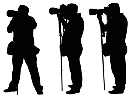 Photographers With Monopod Silhouettes Camera Contour Stand Vector Camera Contour Stand Png