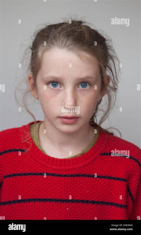 10 Year Old Girl Face Blue Eyes Freckles Stock Photo Alamy