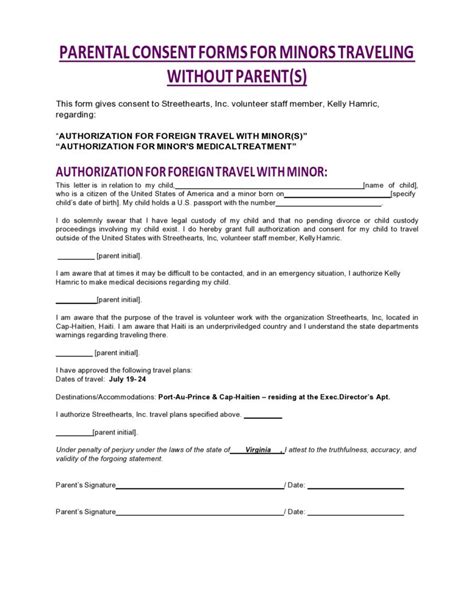 45 Printable Child Travel Consent Forms Word And Pdf
