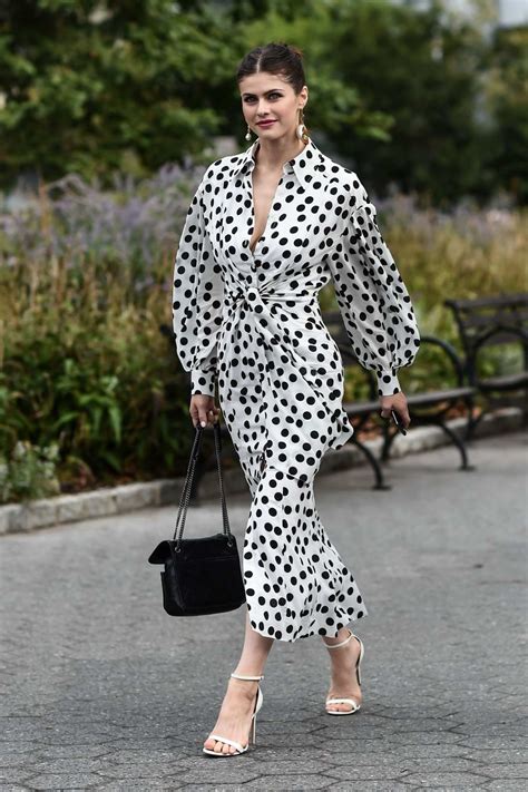 Alexandra Daddario Looks Gorgeous In A Polka Dot Dress While Attending