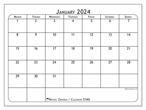January 2024 Printable Calendar “51ms” Michel Zbinden Uk