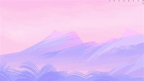 Download A Pink And Purple Landscape With Mountains Wallpaper