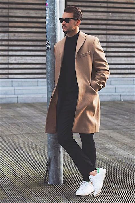 It's a perfect layering piece. Men's Camel Overcoat, Black Crew-neck Sweater, | Men's Fashion