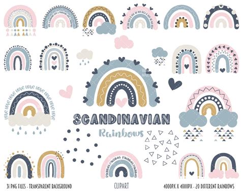 Scandinavian Rainbow Clipart Nordic Boho Rainbows Cute Etsy
