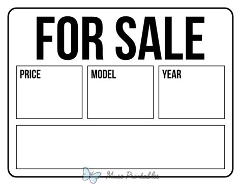 Printable Black And White Detailed Car For Sale Sign