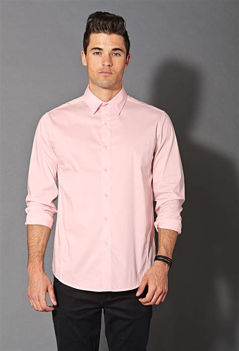 Lyst Forever 21 Fitted Dress Shirt In Pink For Men