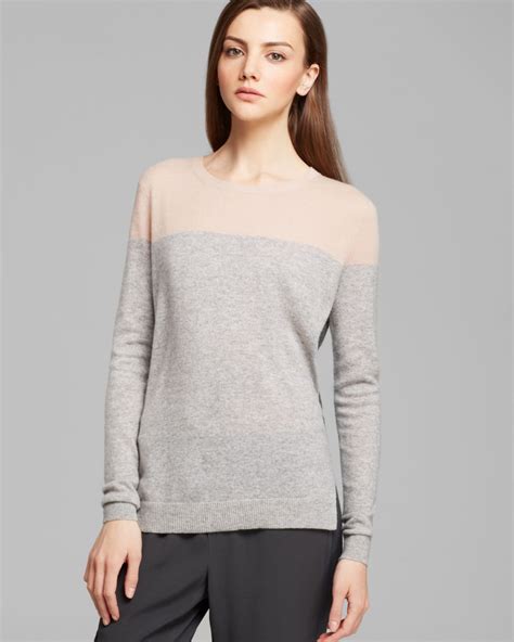 Vince Sweater Color Block Cashmere In Gray Lyst
