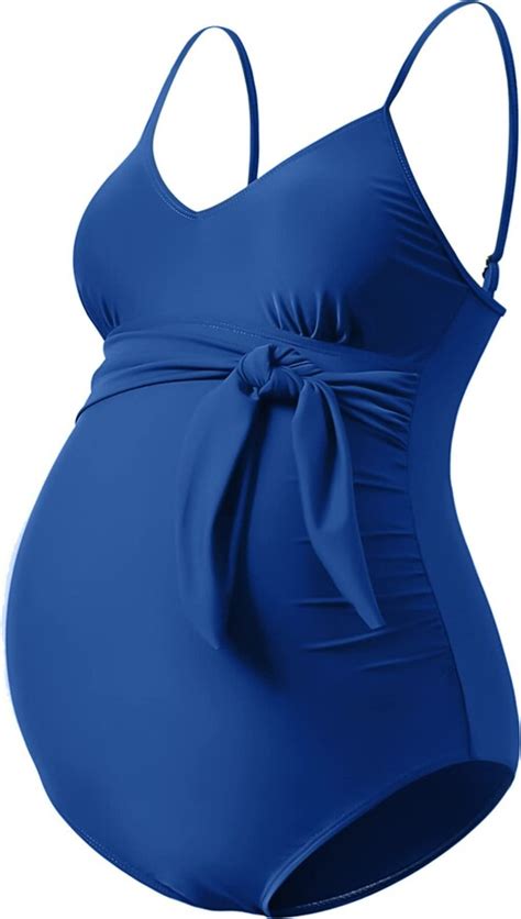 Ginkana Maternity Swimsuit V Neck One Piece Maternity Monokini Tie Front Bathing Suit Pregnany