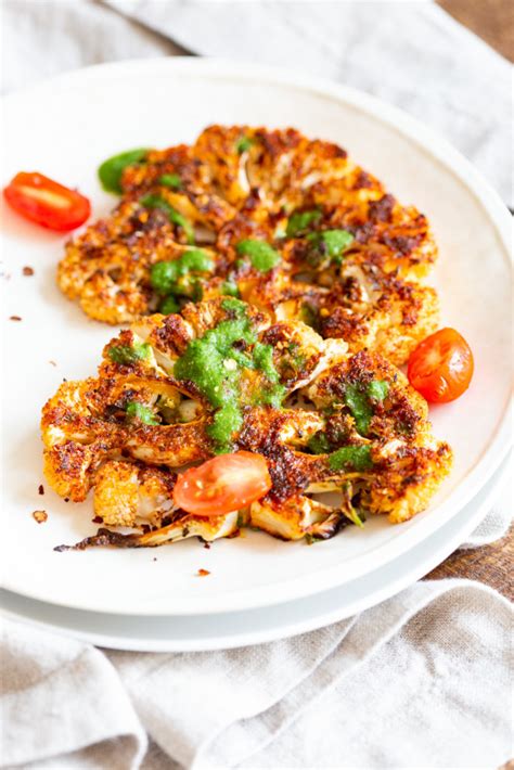 Cajun Roasted Cauliflower Steaks With Chimichurri Sauce Vegan Richa