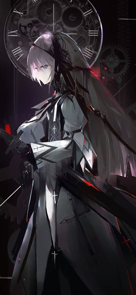 Download 1170x2532 Sci Fi Anime Girl Sword Profile View Painting