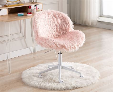 Buy Shunzhi Fuzzy Vanity Chair Faux Fur Cute Fluffy Task Armless Chair Swivel Rolling Makeup