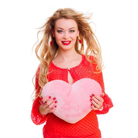 Woman Holding Valentines Heart Stock Image Image Of Hair Beautiful