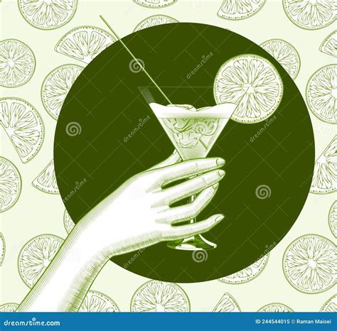 Woman`s Hand Holding With A Cocktail Stock Vector Illustration Of Color Drawing 244544015