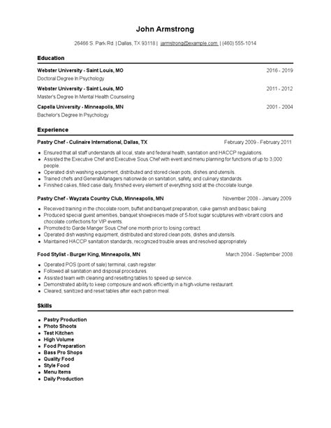 Pastry Chef Resume Examples And Tips Zippia