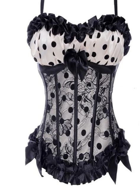 print dot lace corset with bow ruffle for women plus size waist corset and bustier outwear