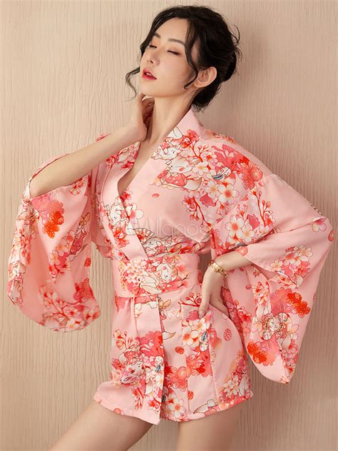 Sexy Kimono Costume Floral Print Dress