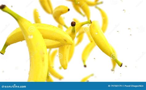 Fresh Bananas Falling With Water Drops Food Concept 3d Rendering 3d