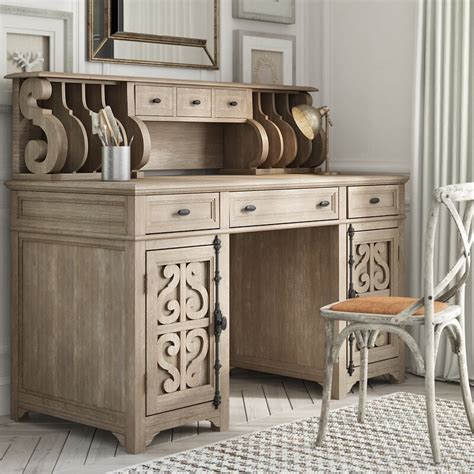 Chmura solid wood desk with hutch. Birch Lane™ Finkelstein Solid Wood Executive Desk with ...