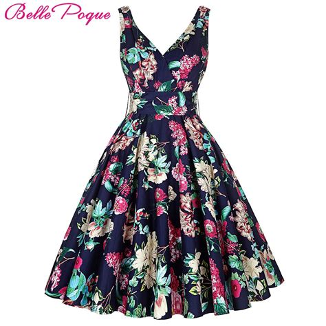 Belle Poque Women Big Swing Summer Dress 2017 Casual Retro Vintage 50s 60s Floral Print Dresses