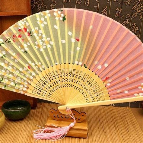 3 Pack Folding Fanshandheld Bamboo Silk Fabric Folding Hand Fans With Tassel Wooden Chinese