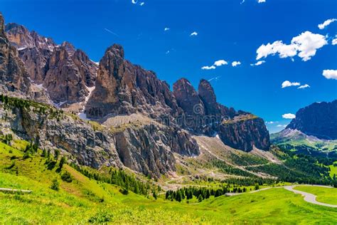 Landscape Of The Dolomites Mountain On Gardena Pass Stock Photo Image