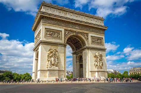 Arc De Triomphe In Paris Commemorative Arch Overlooking The Champs