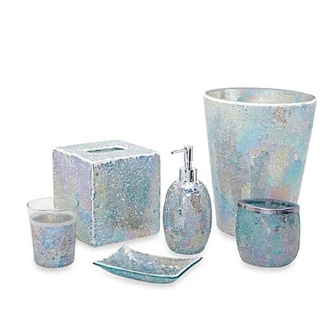 Next, look for a soap pump that plays up the chic countertop. India Ink Aurora Pastel Cracked Glass Bath Accessory ...