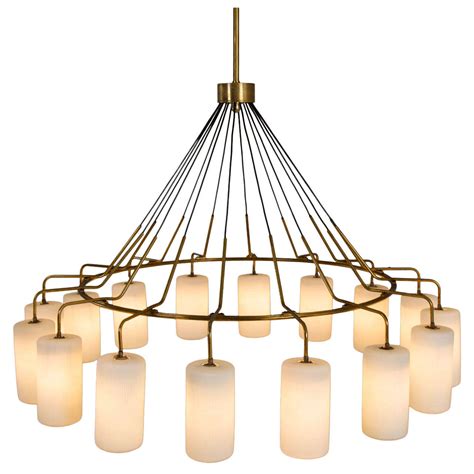 Three Extra Large Brass Chandeliers With Opaline Shades At 1stdibs