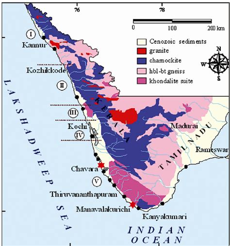 Kerala is known for its abundant natural resources, especially water. Generalised map showing geology and drainage basins of Kerala and Tamil... | Download Scientific ...