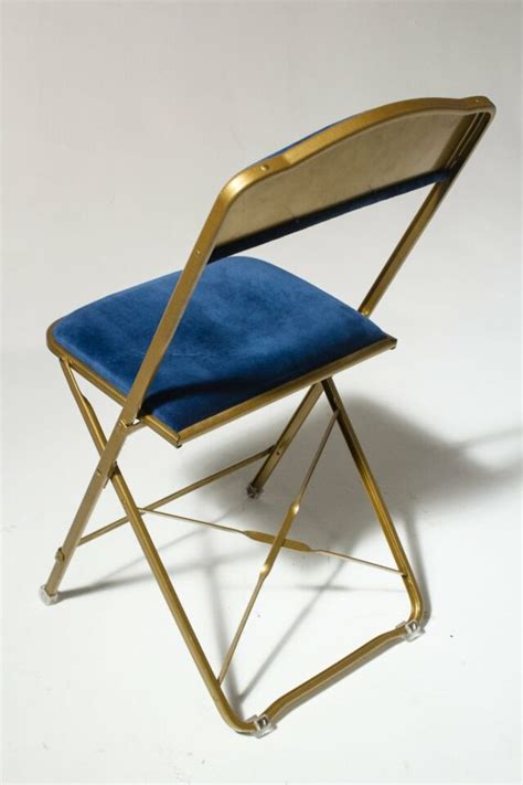 Ch345 Blue Velvet Folding Chair Prop Rental Acme Brooklyn