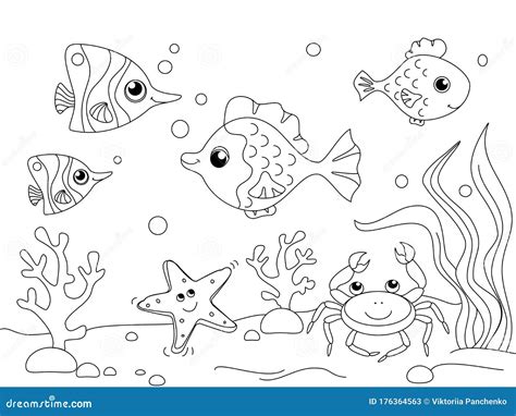 Children Coloring The Underwater World The Bottom Of The Ocean Sea