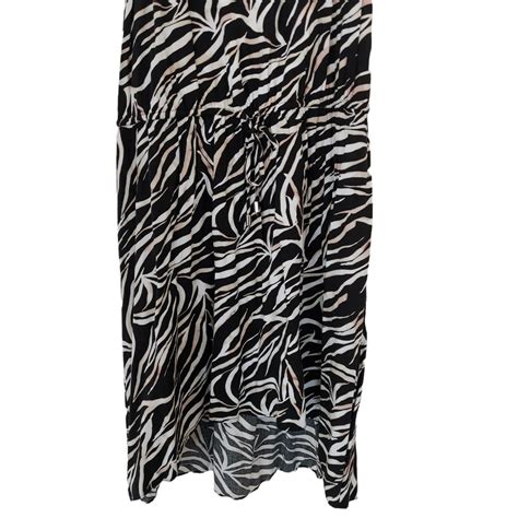 Portmans Womens Dress Black Zebra Print V Neck Sleeveless Shift Summer