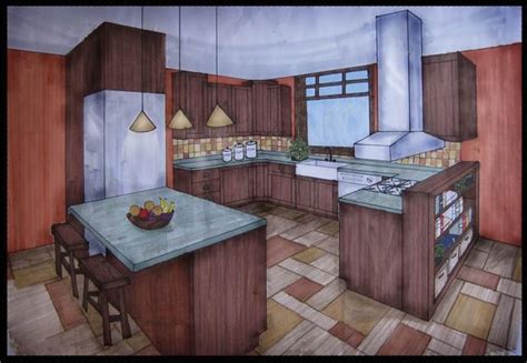 Two Point Perspective Kitchen Perspective Drawing