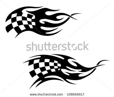 Check elements build an abstract landscape of snowy mountains with some distant lights. Checkered flag with black flames as a racing or motocross ...