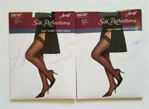 Hanes Silk Reflections Silky Sheer Barely Black Pantyhose Size E F For